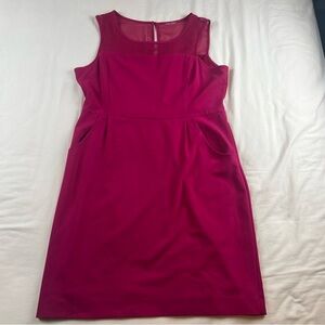 Fuchsia Sleeveless Sheath Dress Sheer Yoke Lined with Pockets